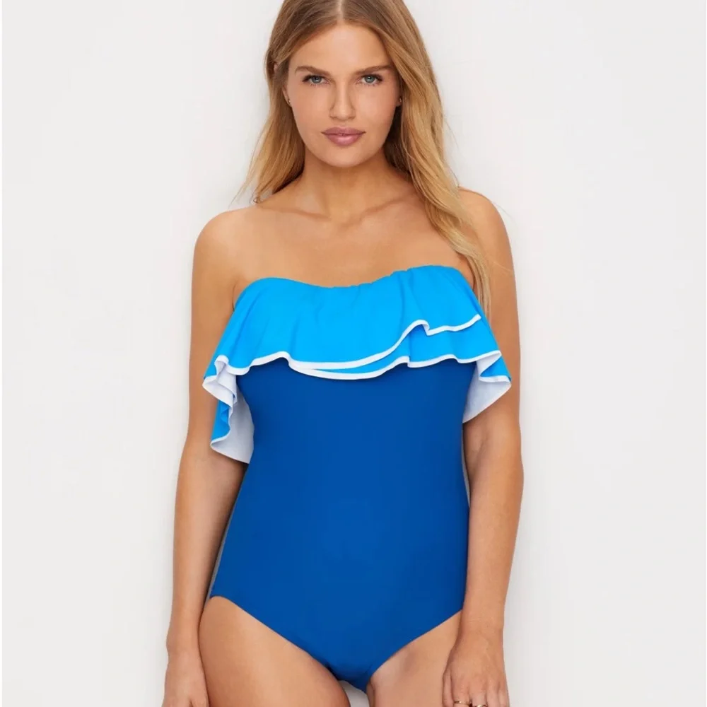 Coco Reef Cadet Paradiso Gate Ruffle Bandeau One Piece Swimsuit Size 12/36C - Picture 2 of 9